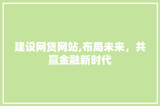 建设网贷网站,布局未来，共赢金融新时代 前端技术