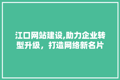 江口网站建设,助力企业转型升级，打造网络新名片