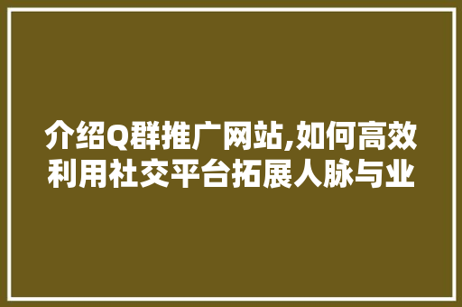 介绍Q群推广网站,如何高效利用社交平台拓展人脉与业务