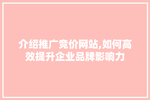 介绍推广竞价网站,如何高效提升企业品牌影响力