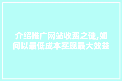 介绍推广网站收费之谜,如何以最低成本实现最大效益