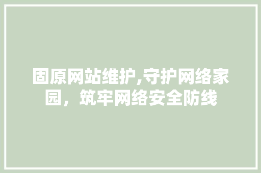 固原网站维护,守护网络家园，筑牢网络安全防线