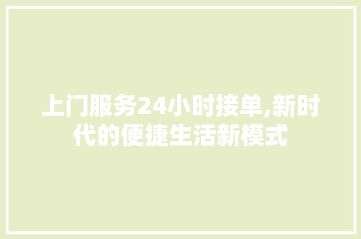 上门服务24小时接单,新时代的便捷生活新模式