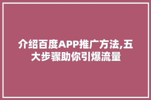 介绍百度APP推广方法,五大步骤助你引爆流量