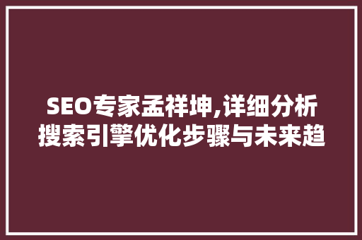 SEO专家孟祥坤,详细分析搜索引擎优化步骤与未来趋势