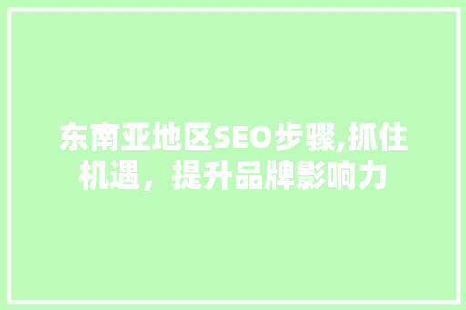 东南亚地区SEO步骤,抓住机遇，提升品牌影响力 网站建设