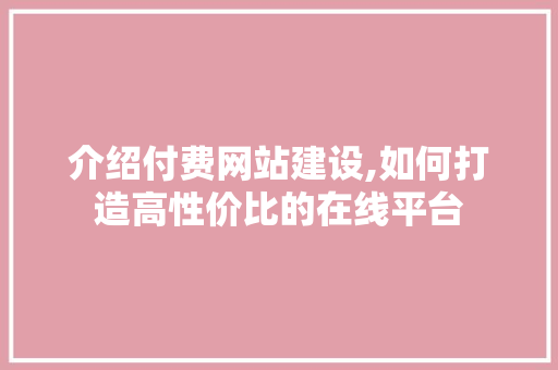 介绍付费网站建设,如何打造高性价比的在线平台