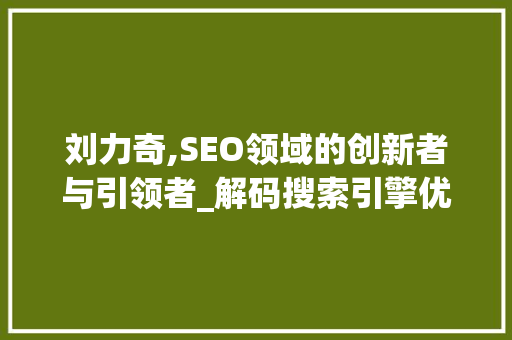 刘力奇,SEO领域的创新者与引领者_解码搜索引擎优化之路