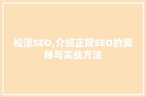 松溪SEO,介绍正规SEO的奥秘与实战方法