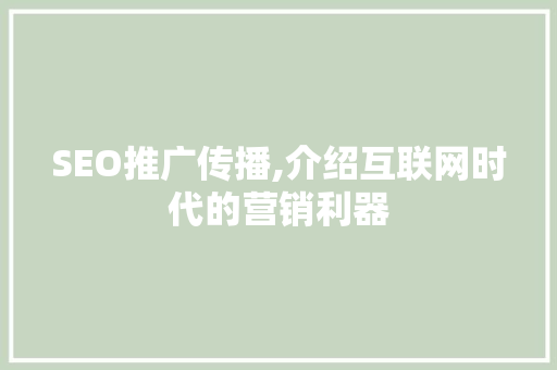 SEO推广传播,介绍互联网时代的营销利器