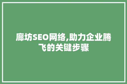 廊坊SEO网络,助力企业腾飞的关键步骤