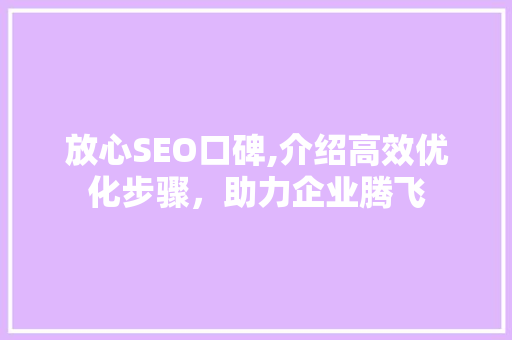 放心SEO口碑,介绍高效优化步骤，助力企业腾飞