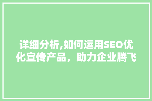 详细分析,如何运用SEO优化宣传产品，助力企业腾飞