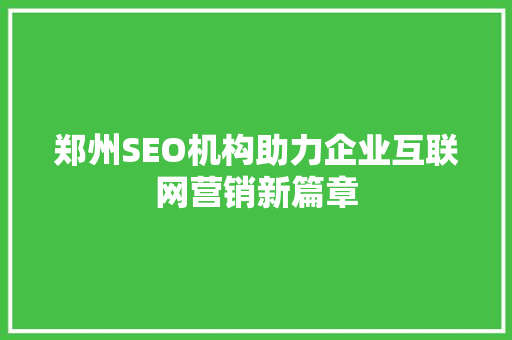郑州SEO机构助力企业互联网营销新篇章