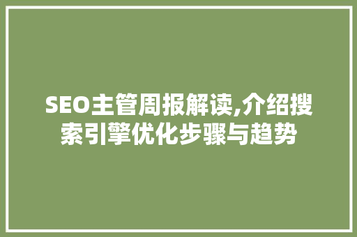 SEO主管周报解读,介绍搜索引擎优化步骤与趋势