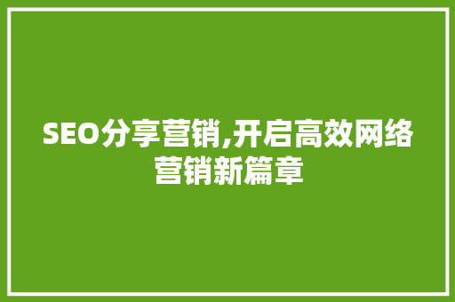 SEO分享营销,开启高效网络营销新篇章