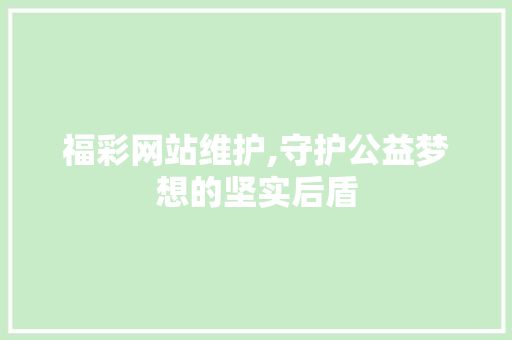 福彩网站维护,守护公益梦想的坚实后盾