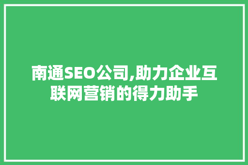 南通SEO公司,助力企业互联网营销的得力助手