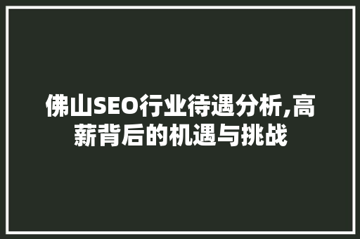 佛山SEO行业待遇分析,高薪背后的机遇与挑战