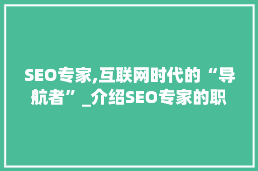 SEO专家,互联网时代的“导航者”_介绍SEO专家的职责与使命 后端技术