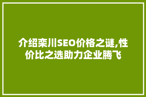 介绍栾川SEO价格之谜,性价比之选助力企业腾飞