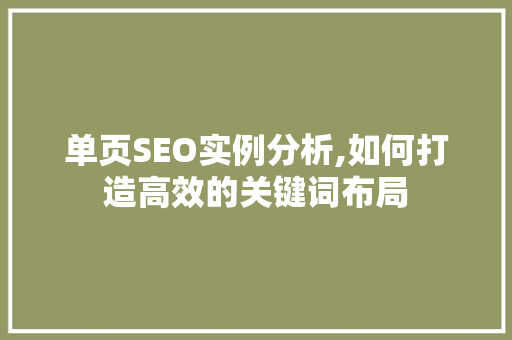 单页SEO实例分析,如何打造高效的关键词布局
