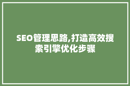 SEO管理思路,打造高效搜索引擎优化步骤