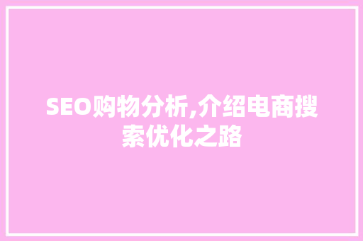 SEO购物分析,介绍电商搜索优化之路