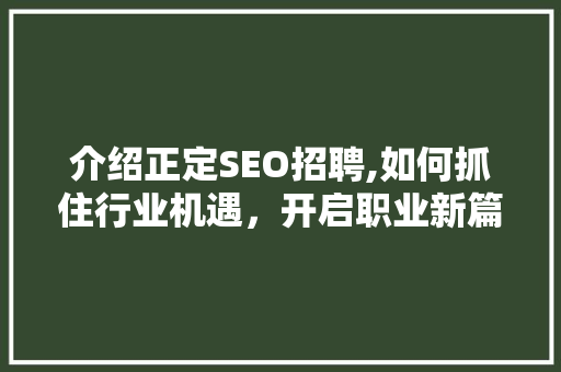 介绍正定SEO招聘,如何抓住行业机遇，开启职业新篇章 项目报告