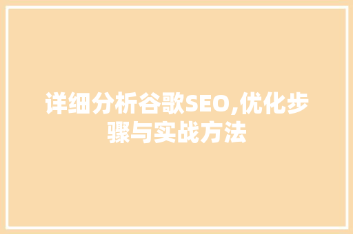 详细分析谷歌SEO,优化步骤与实战方法
