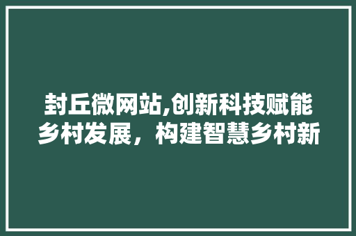 封丘微网站,创新科技赋能乡村发展，构建智慧乡村新蓝图