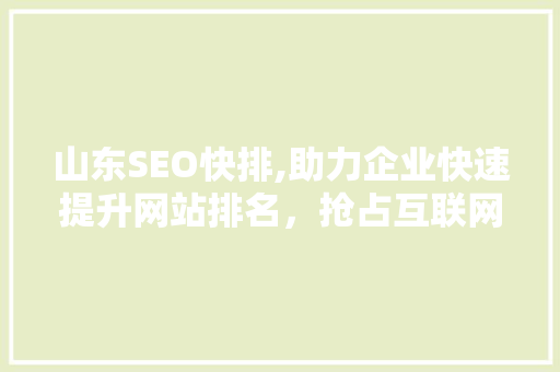 山东SEO快排,助力企业快速提升网站排名，抢占互联网市场先机