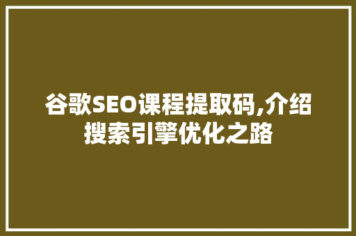 谷歌SEO课程提取码,介绍搜索引擎优化之路