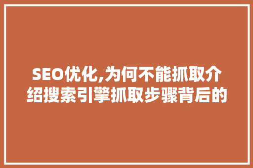 SEO优化,为何不能抓取介绍搜索引擎抓取步骤背后的真相