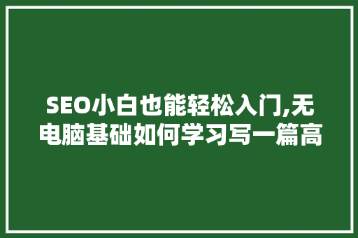 SEO小白也能轻松入门,无电脑基础如何学习写一篇高质量文章