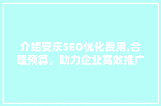介绍安庆SEO优化费用,合理预算，助力企业高效推广