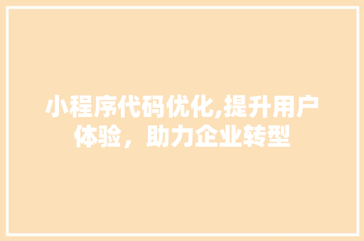 小程序代码优化,提升用户体验，助力企业转型 项目报告