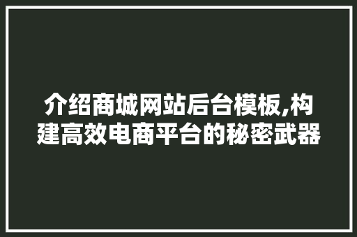 介绍商城网站后台模板,构建高效电商平台的秘密武器 MySQL