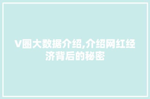 V圈大数据介绍,介绍网红经济背后的秘密
