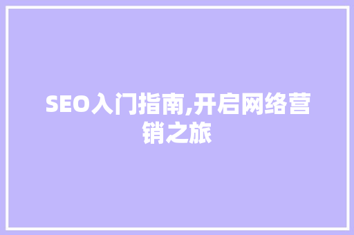 SEO入门指南,开启网络营销之旅