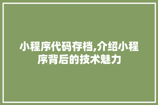 小程序代码存档,介绍小程序背后的技术魅力