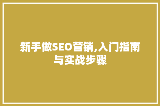 新手做SEO营销,入门指南与实战步骤