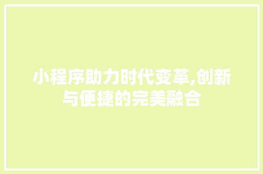 小程序助力时代变革,创新与便捷的完美融合