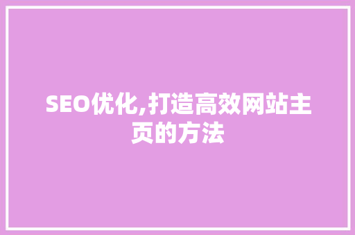 SEO优化,打造高效网站主页的方法