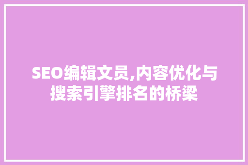 SEO编辑文员,内容优化与搜索引擎排名的桥梁