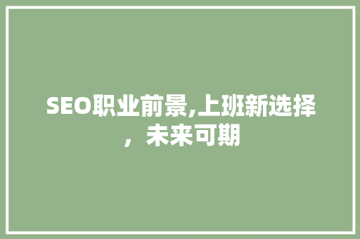 SEO职业前景,上班新选择，未来可期