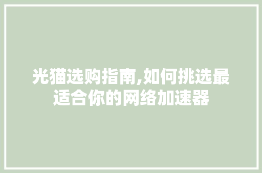 光猫选购指南,如何挑选最适合你的网络加速器