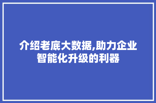 介绍老底大数据,助力企业智能化升级的利器