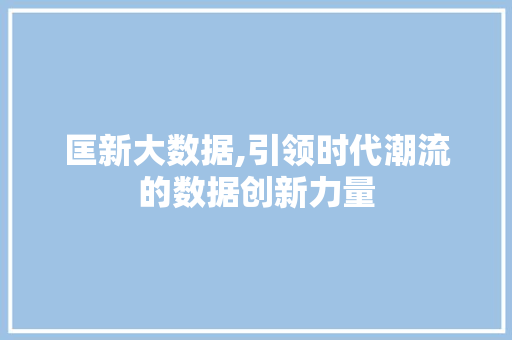 匡新大数据,引领时代潮流的数据创新力量