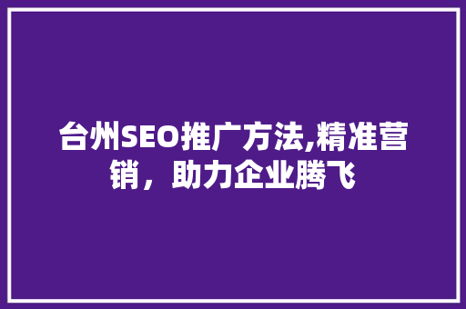 台州SEO推广方法,精准营销，助力企业腾飞
